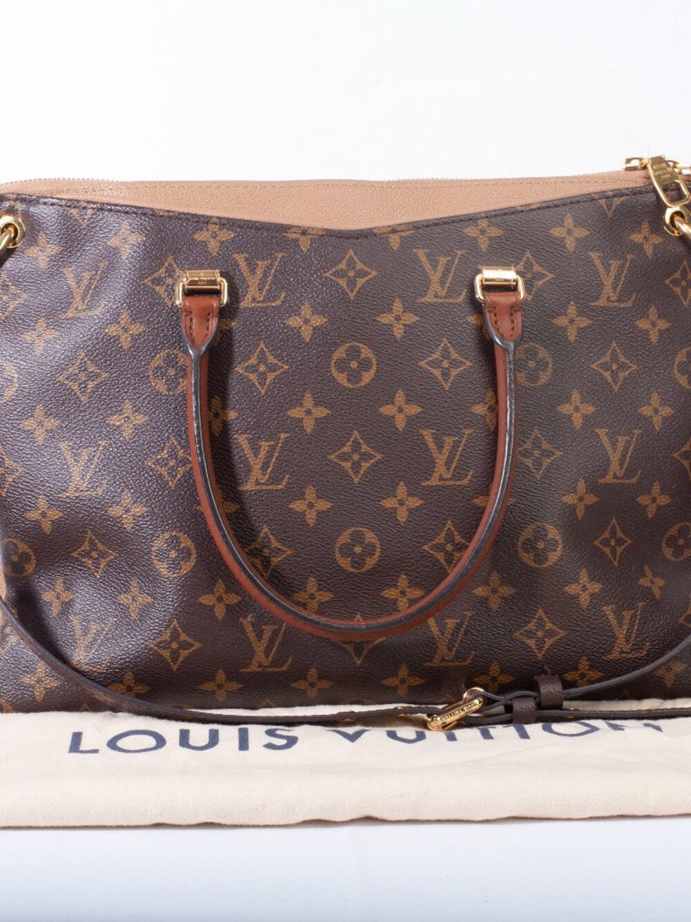 Authentic Louis Vuitton Brown Monogram Canvas Pallas Tote Bag